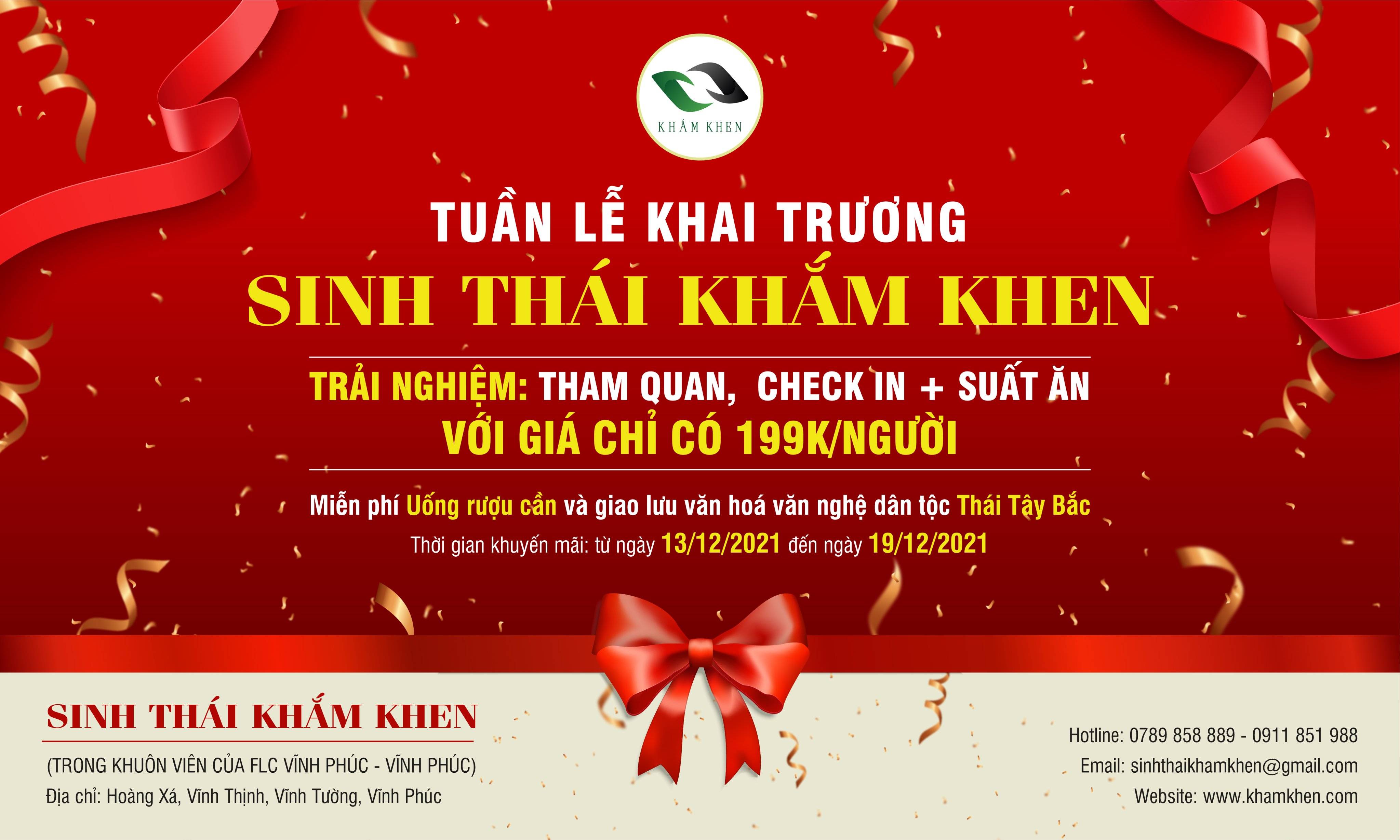 TUẦN LỄ KHAI TRƯƠNG SINH THÁI KHĂM KHEN – NHIỀU ƯU ĐÃI DÀNH TẶNG KHÁCH HÀNG (Từ ngày 13/12÷19/12)